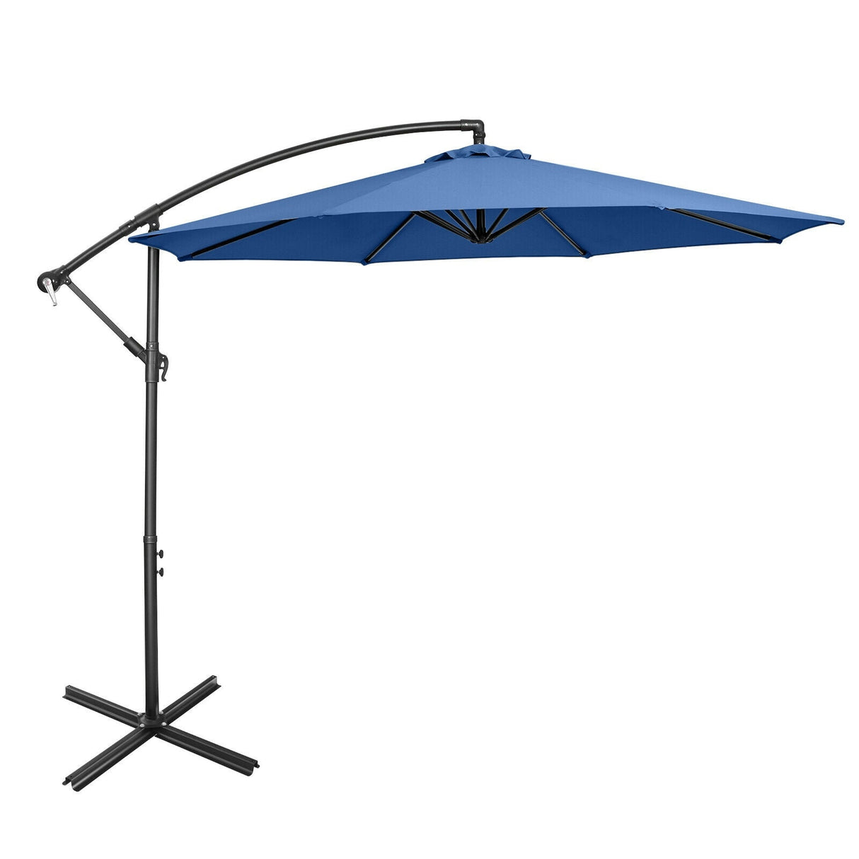 10 Feet Offset Umbrella with 8 Ribs Cantilever and Cross Base-Blue by DirectDeals