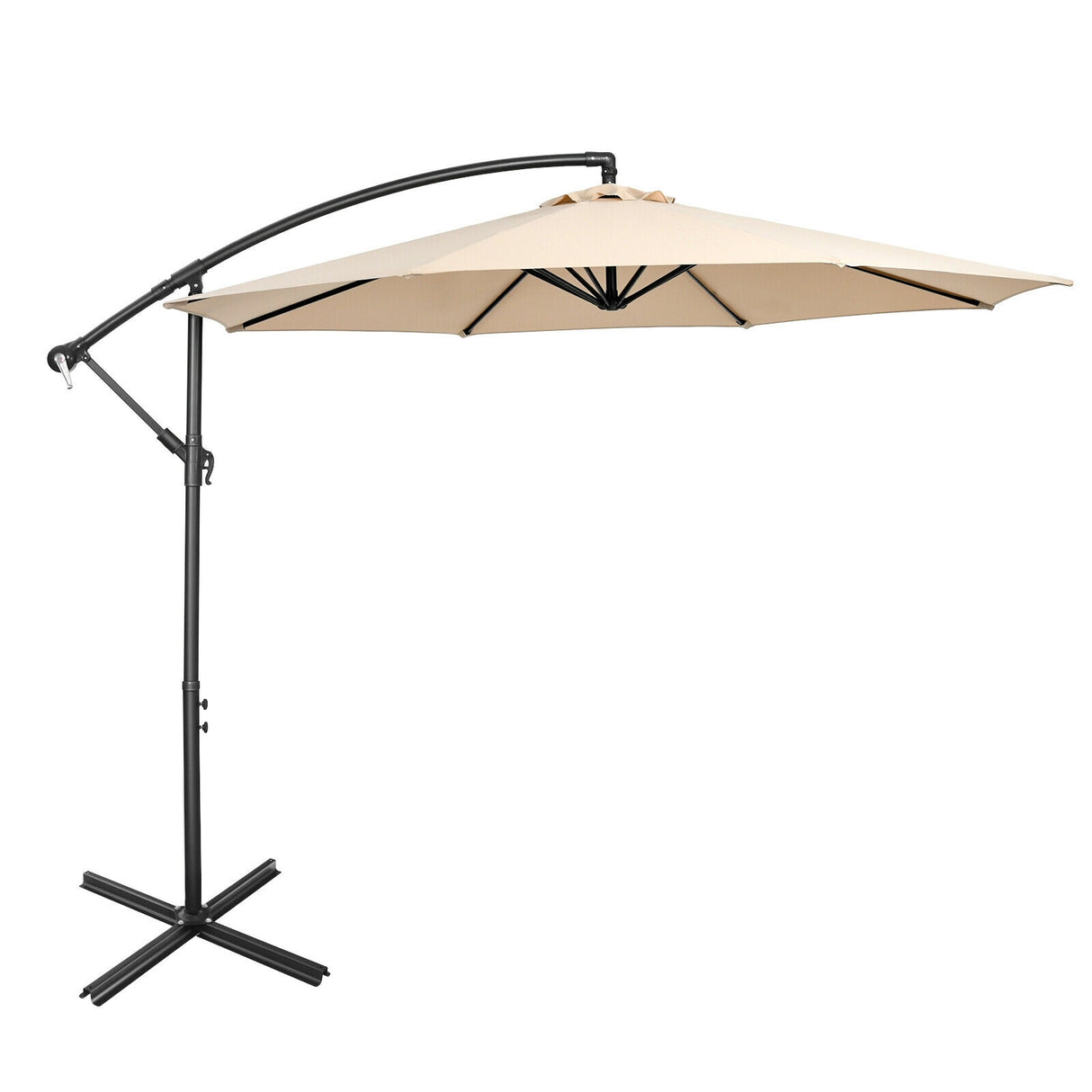 10 Feet Offset Umbrella with 8 Ribs Cantilever and Cross Base-Brown