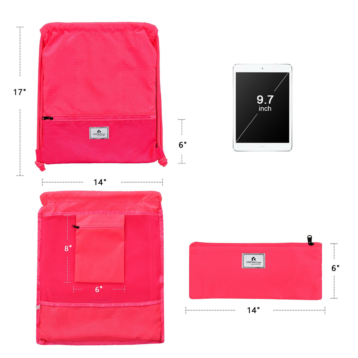 Drawstring Backpack String Bag Foldable Sports Sack with Zipper Pocket-Black