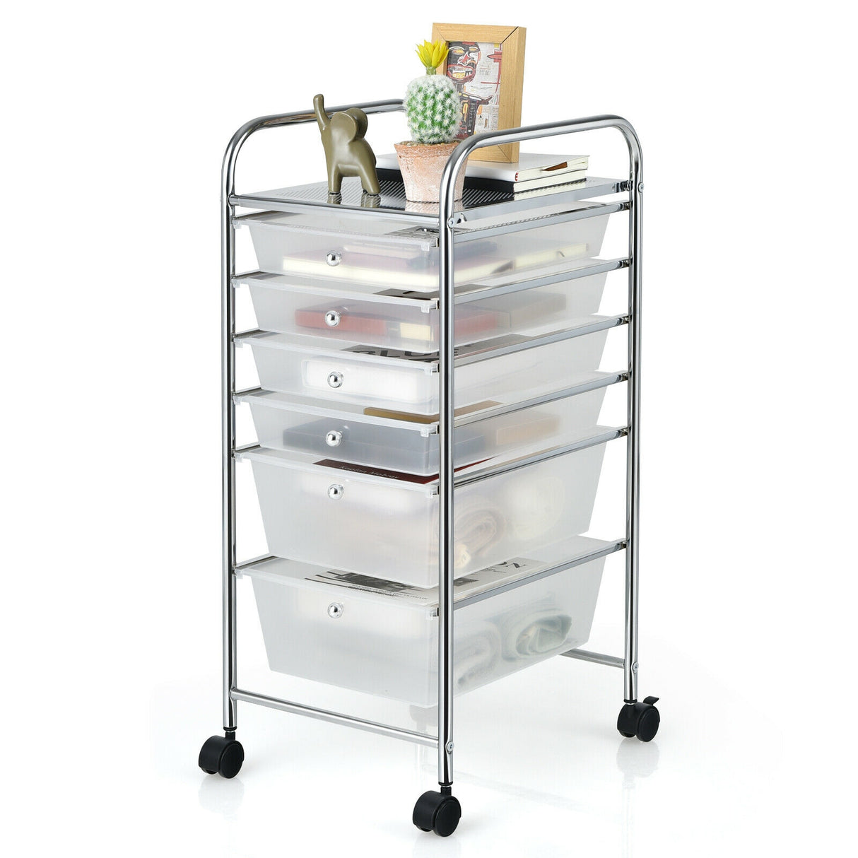 6 Drawers Rolling Storage Cart Organizer-Transparent Multicolor
