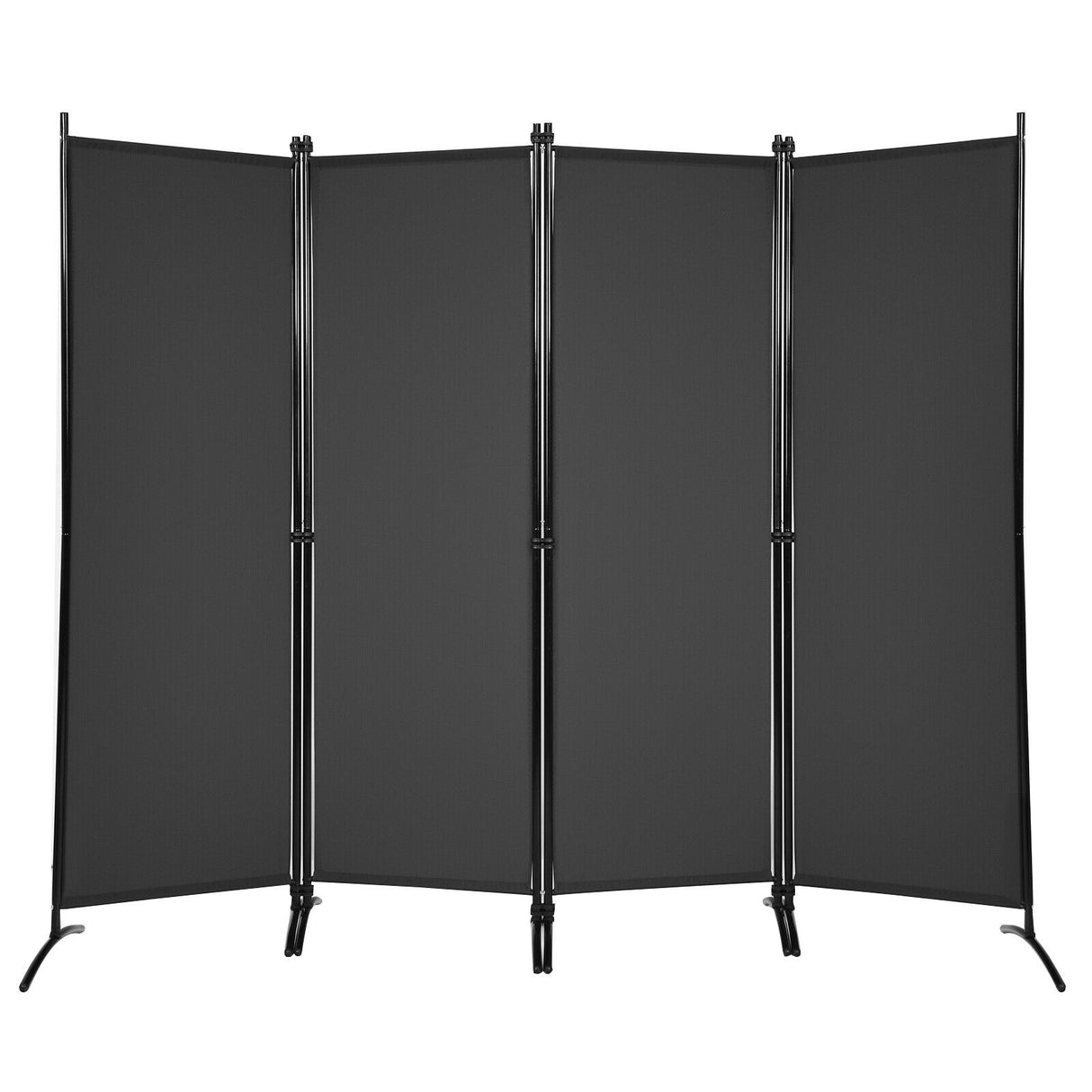 4-Panel Room Divider with Steel Frame-Black