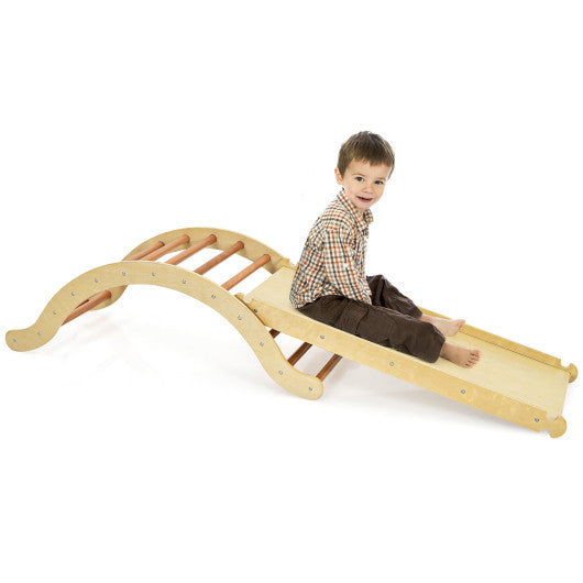 3-in-1 Kids Wooden Arch Triangle Rocker Climber Set with Ramp and Mat
