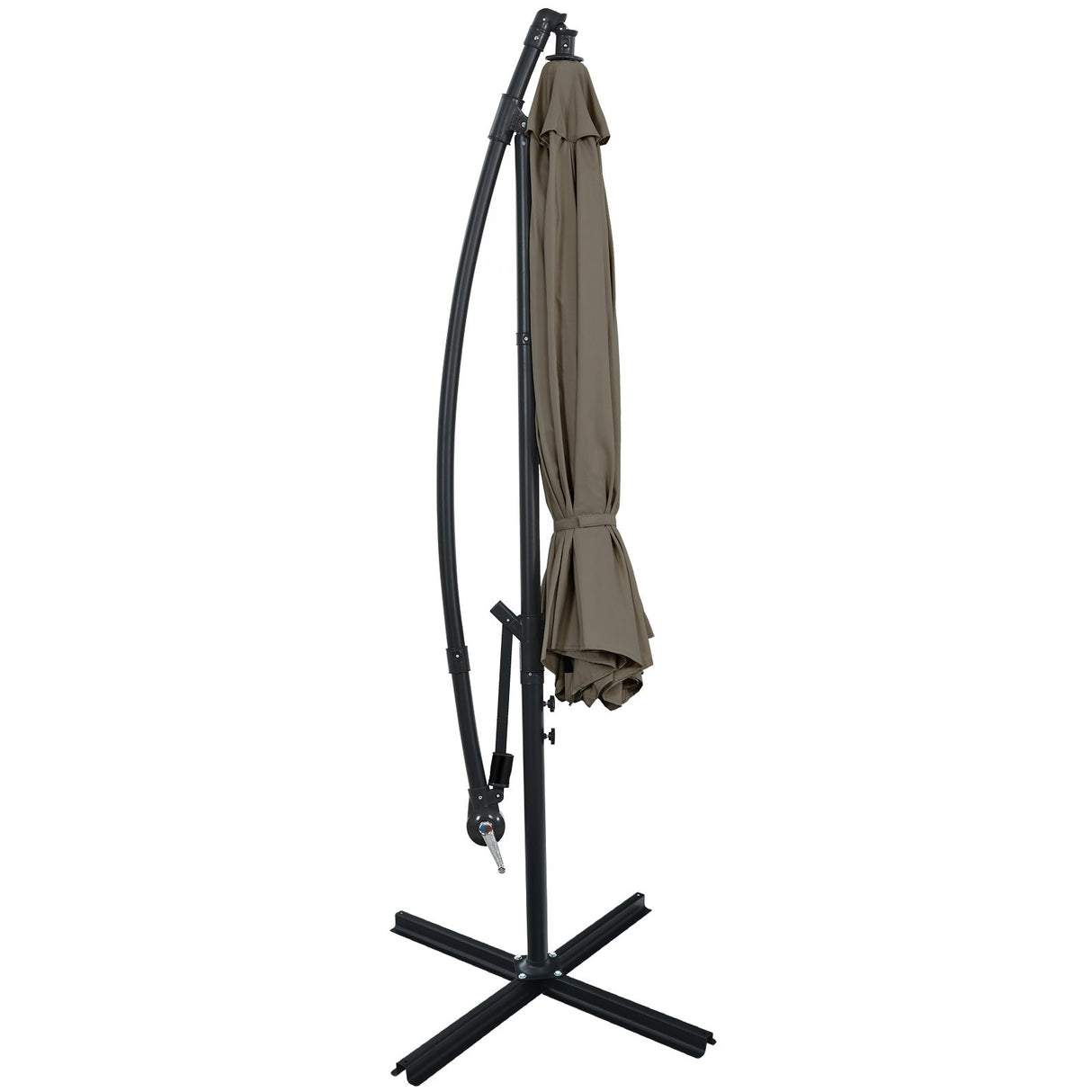 10 Feet Offset Umbrella with 8 Ribs Cantilever and Cross Base-Brown by DirectDeals