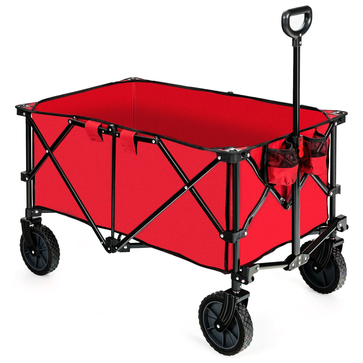 Outdoor Folding Wagon Cart with Adjustable Handle and Universal Wheels-Gray