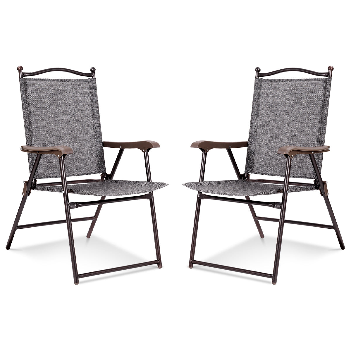 Set of 2 Patio Folding Sling Back Camping Deck Chairs-Black