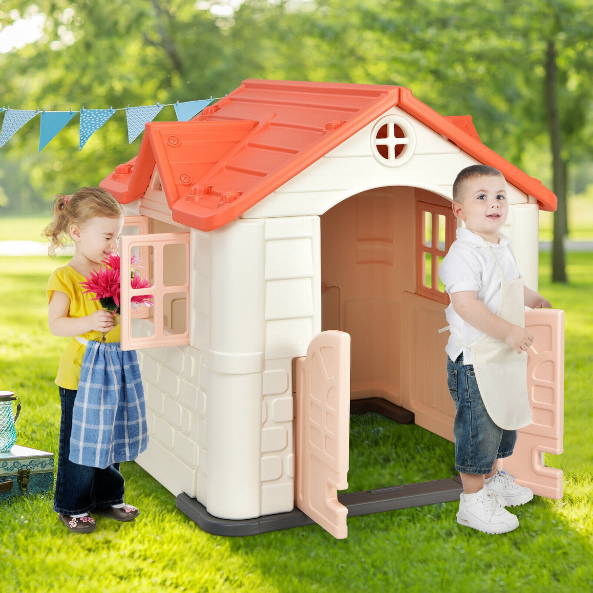 Kid ™s Playhouse Pretend Toy House For Boys and Girls 7 Pieces Toy Set-Pink