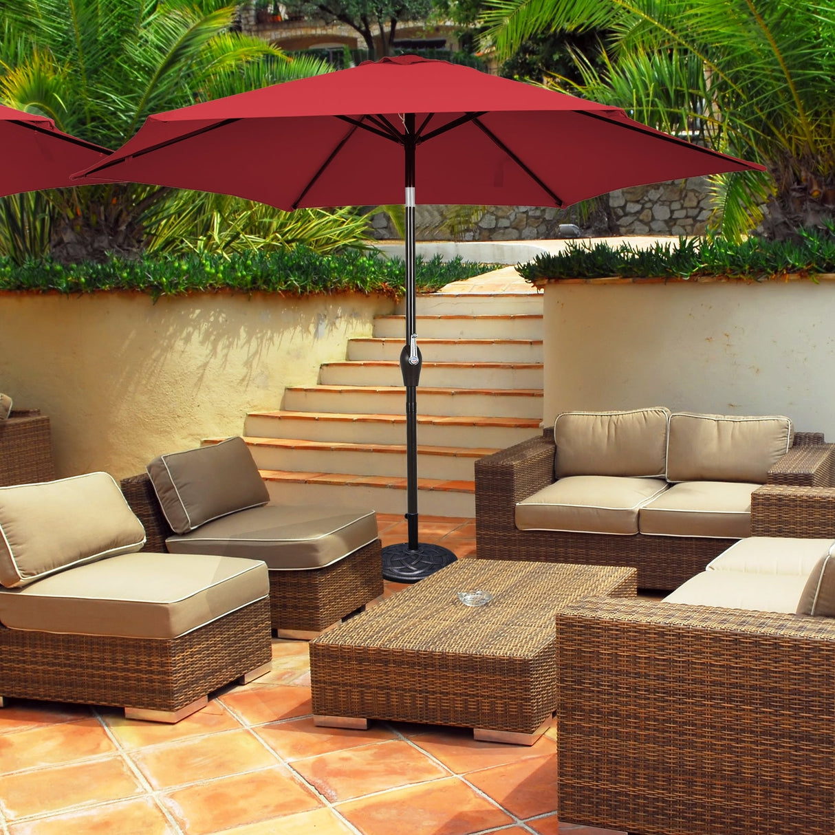 10 Feet Outdoor Patio Umbrella with Tilt Adjustment and Crank-Dark Red by DirectDeals