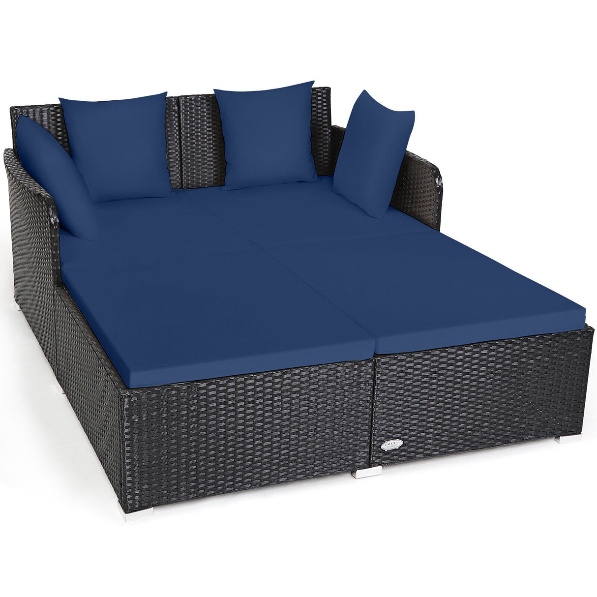 Spacious Outdoor Rattan Daybed with Upholstered Cushions and Pillows-Red