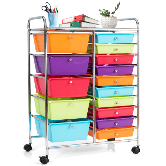 15-Drawer Utility Rolling Organizer Cart with Multi-Use Storage-Multicolor