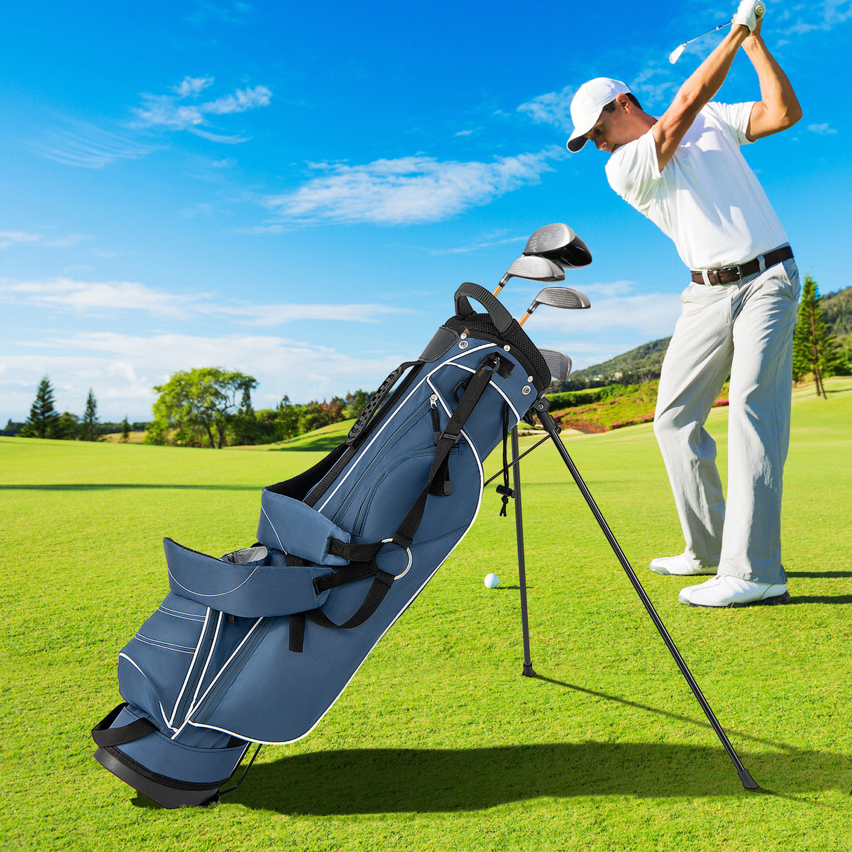 Golf Stand Cart Bag with 4 Way Divider Carry Organizer Pockets-Black