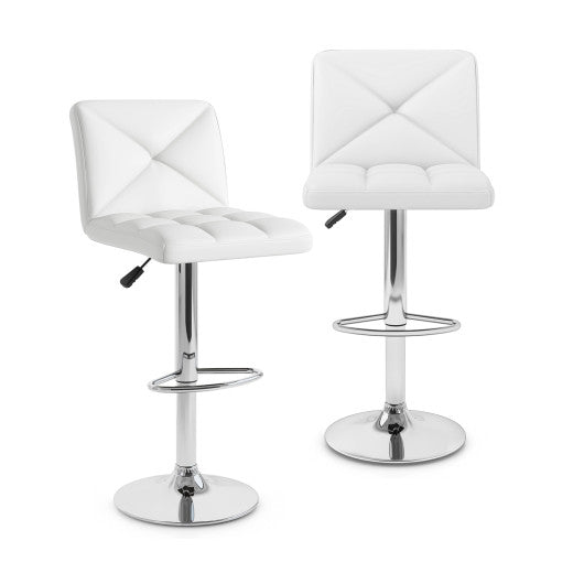PU Leather Upholstered Bar Stools Set of 2 with Back and Adjustable Height-White