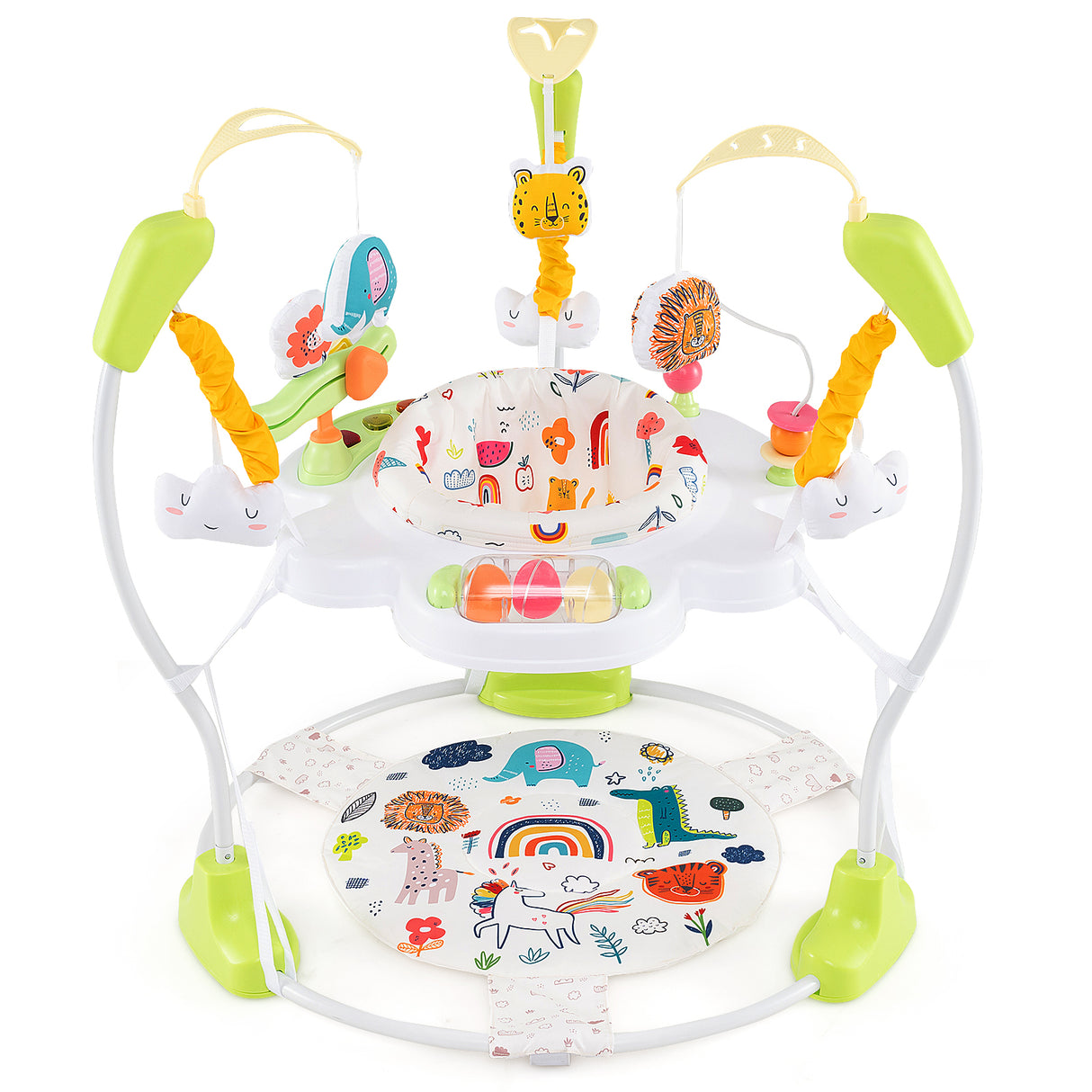 Baby Activity Center Height Adjustable Baby Bouncing Saucer with Interactive Toys-Yellow