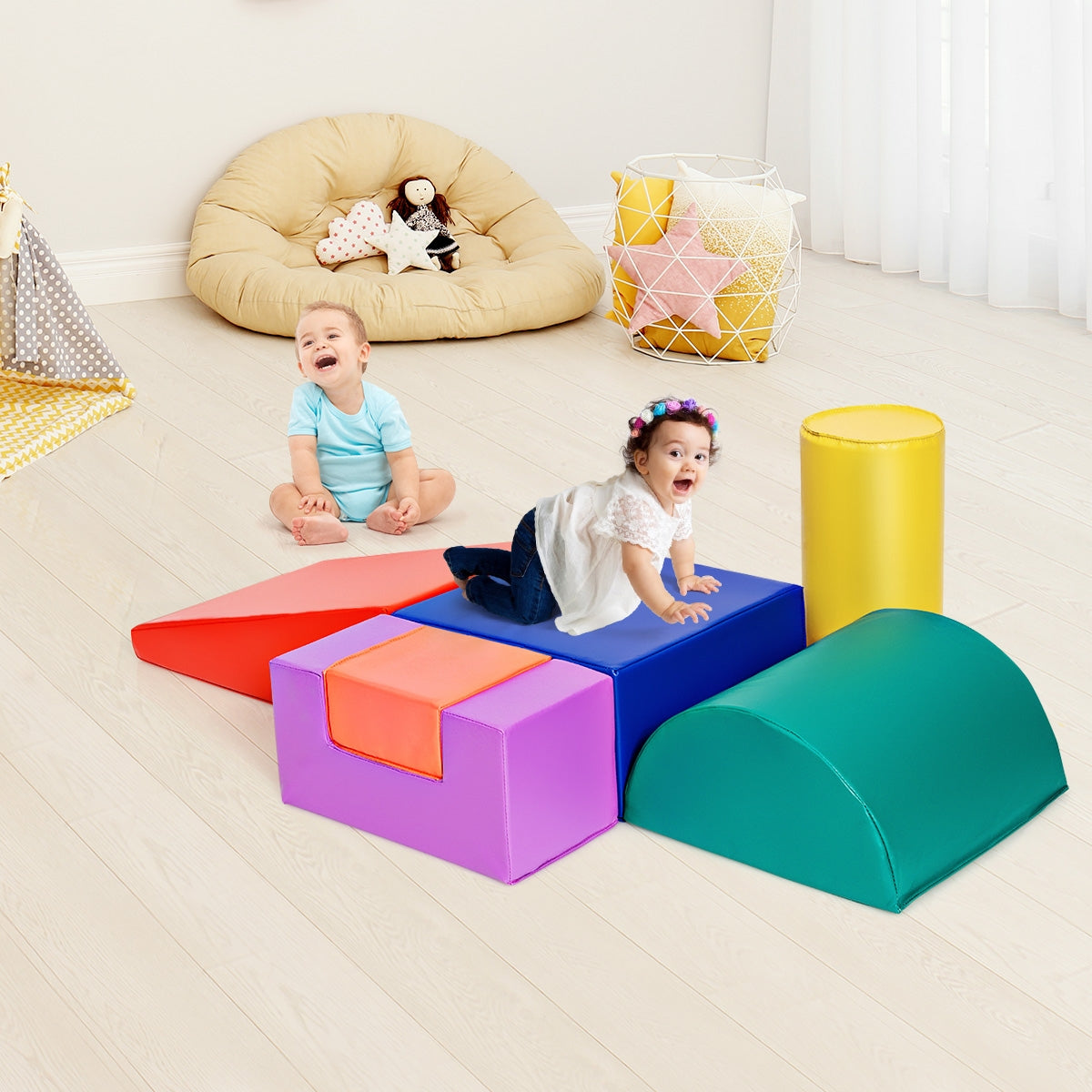 6 Piece Climb Crawl Play Set Indoor Kids Toddler-Light Blue