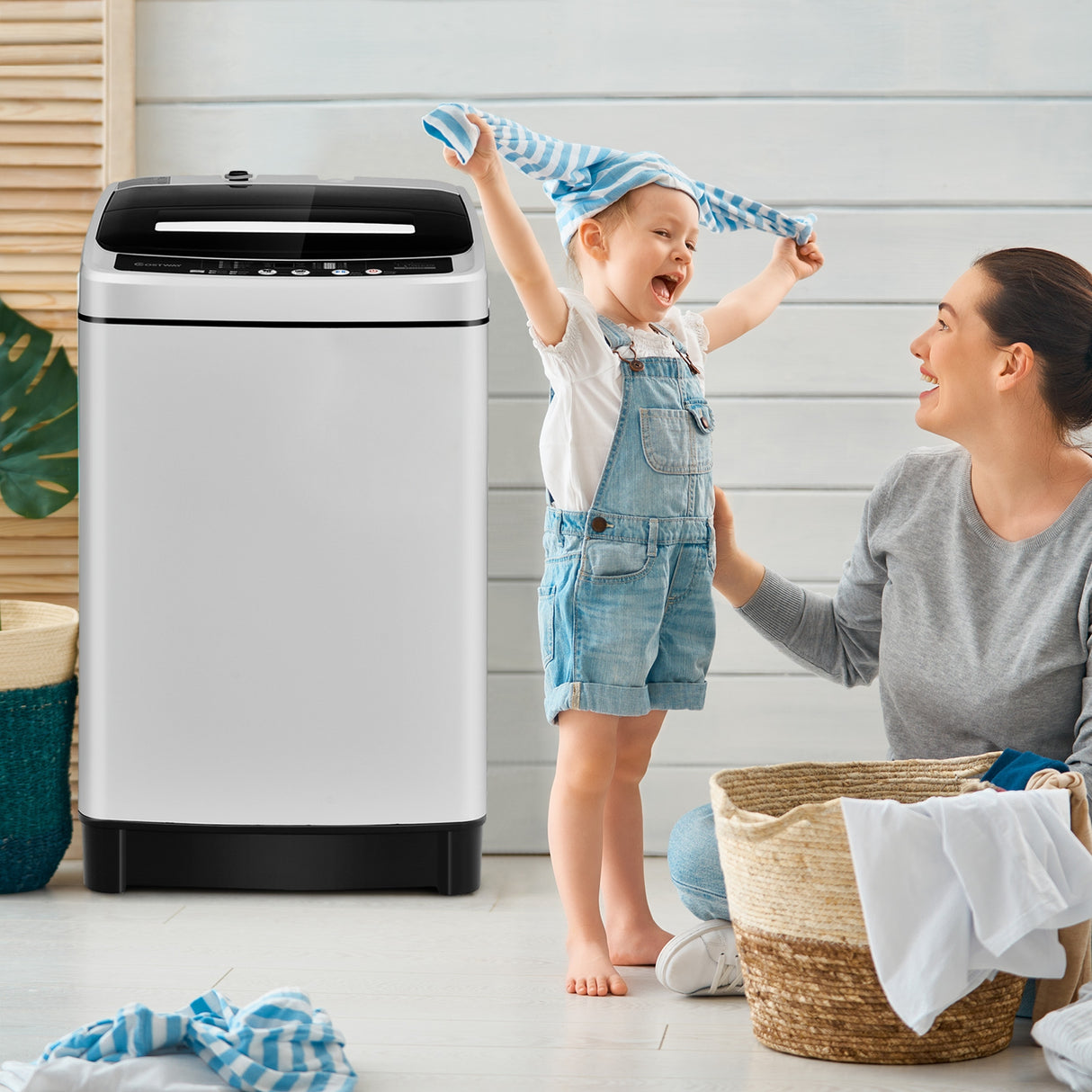 Full-Automatic Washing Machine 1.5 Cubic Feet 11 LBS Washer and Dryer-Gray