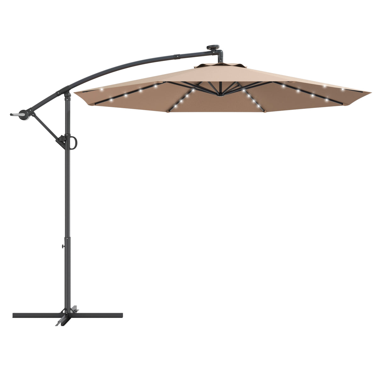 10 ft 360 ° Rotation Solar Powered LED Patio Offset Umbrella without Weight Base-Beige