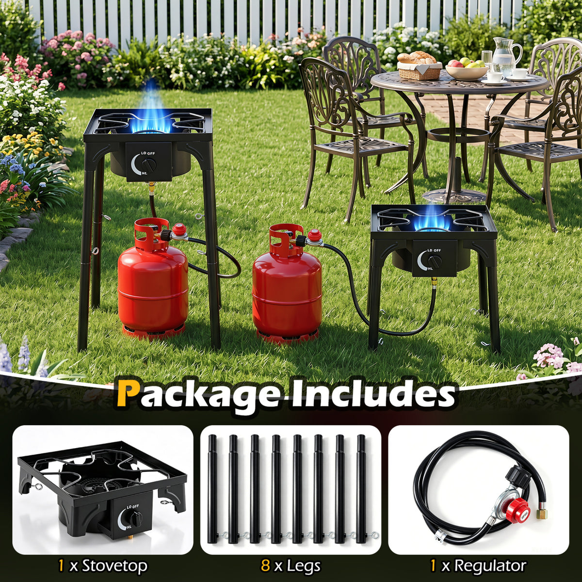 1 Burner Propane Stove 80000 BTU with Adjustable Regulator and Hose for Camping BBQ-Black