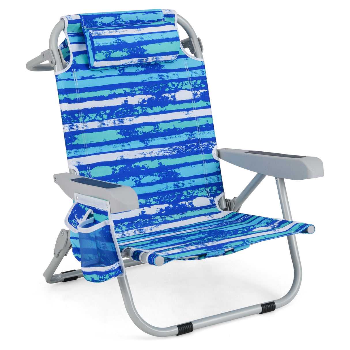 1 Piece Foldable Backpack Beach Chair with Cup Holder and Storage Pockets for Outdoor-Navy