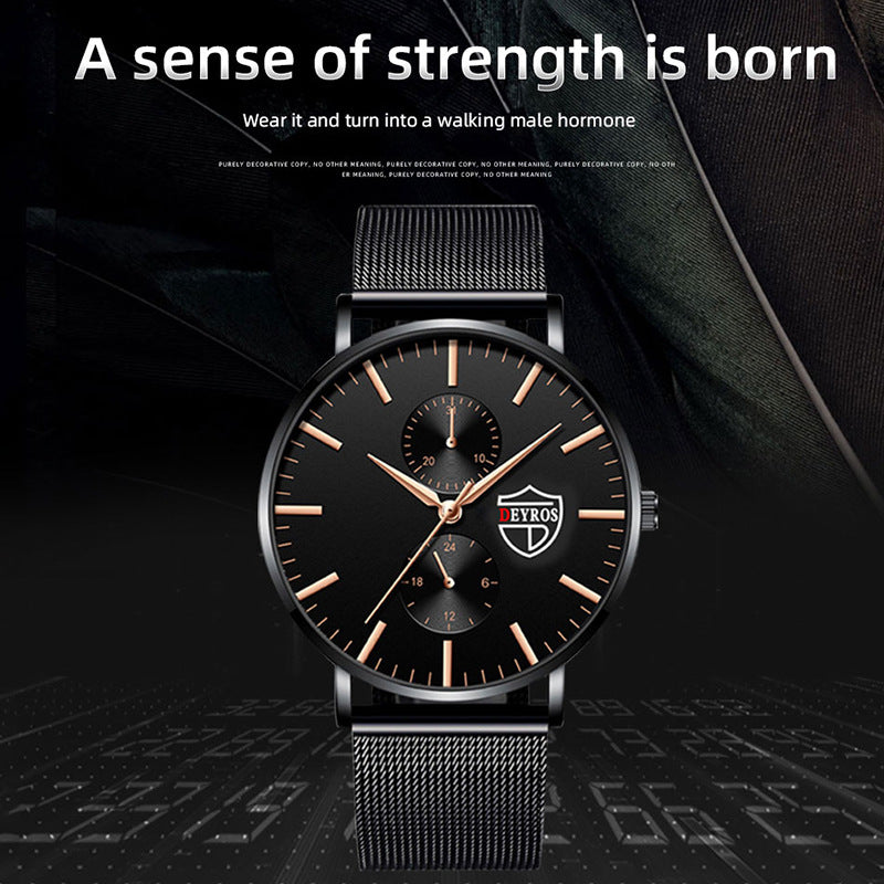 Black 3Bar Watch Men Women'S Watches Ladies Watch With Crystals Fashion Stainless Steel Band Comfortable Wristwatch