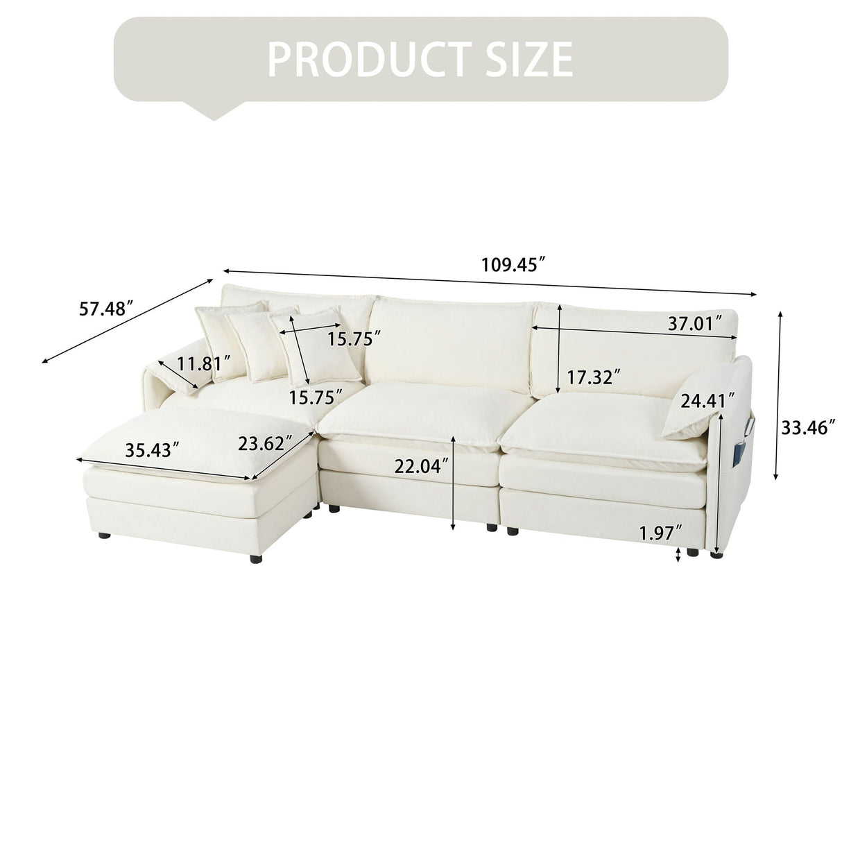 Modern Comfy Deep Seat Modular Sectional Sofa Cloud Couch With Ottoman