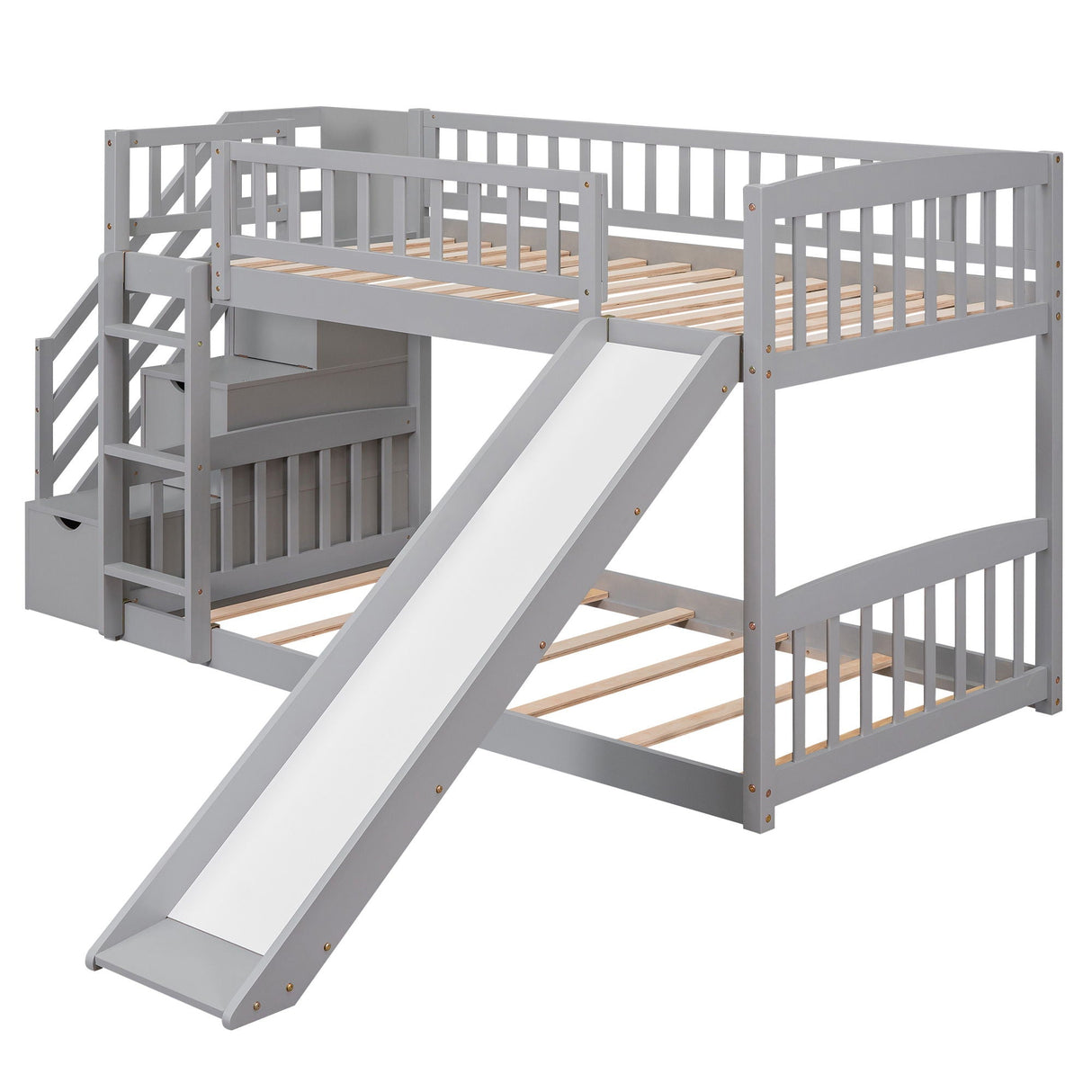 Twin Over Twin Bunk Stairway Bed With 2 Drawers And Slide - Gray by Couch.com