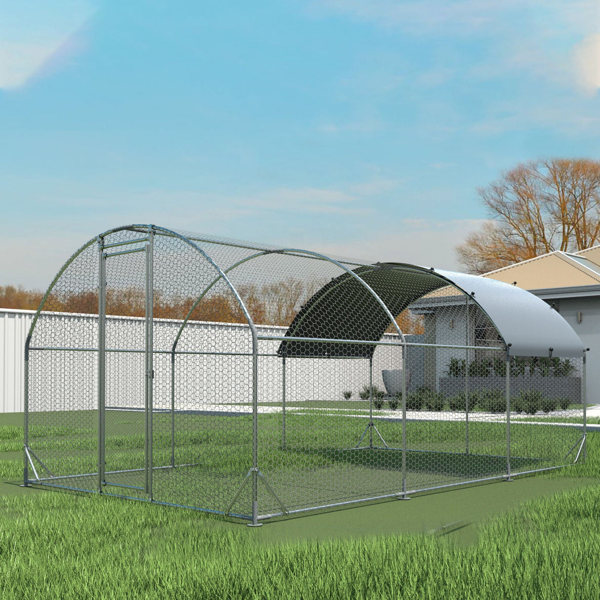 Large Metal Chicken Coop Upgrade Three Support Steel Wire Impregnated Plastic Net Cage, Oxford Cloth Plated Waterproof UV Protection, Duck Rabbit Sheep Bird Outdoor House - Silver by Couch.com