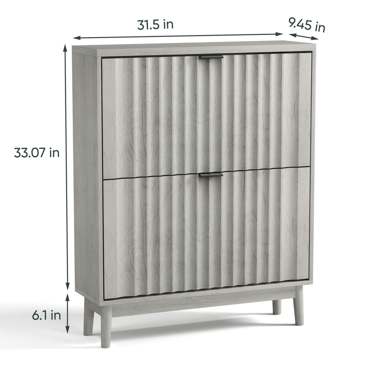 Shoe Cabinet With 2 Flip Drawers, Fluted Shoe Storage Cabinet For Entryway, Free Standing Shoe Storage Organizer With Wave Doors For Heels, Boots, Slippers In Hallway, Living Room - Gray by Couch.com