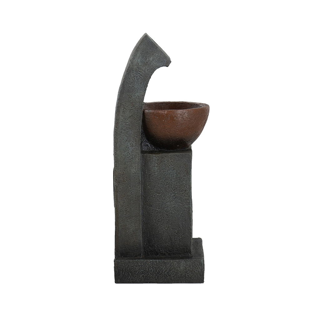 Sculptural Water Fountain With Bowl Basin, With Light And Pump, For Indoor And Outdoor - Brown / Black by Couch.com