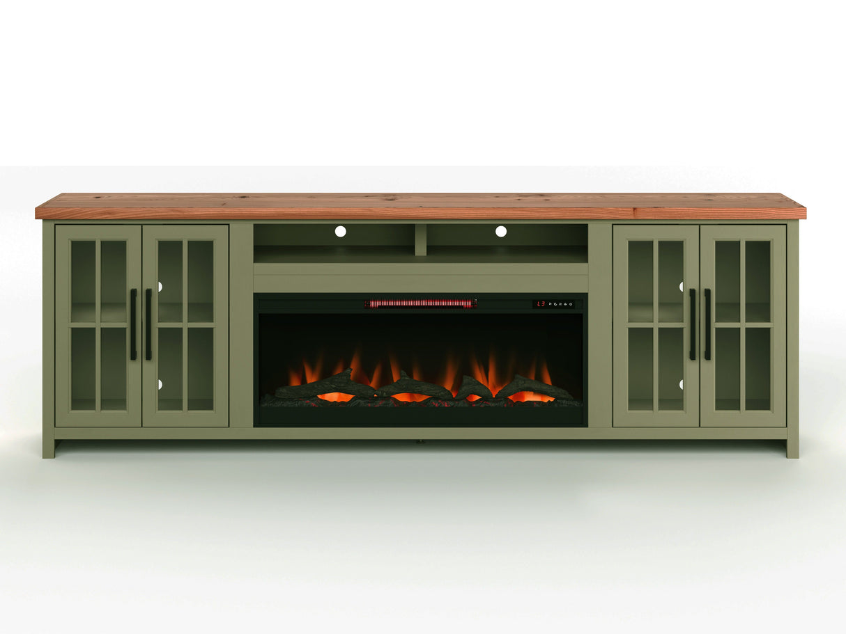 Vineyard - 97" Fireplace TV Stand Console For TVs Up To 100" - Sage Green And Fruitwood Finish by Couch.com