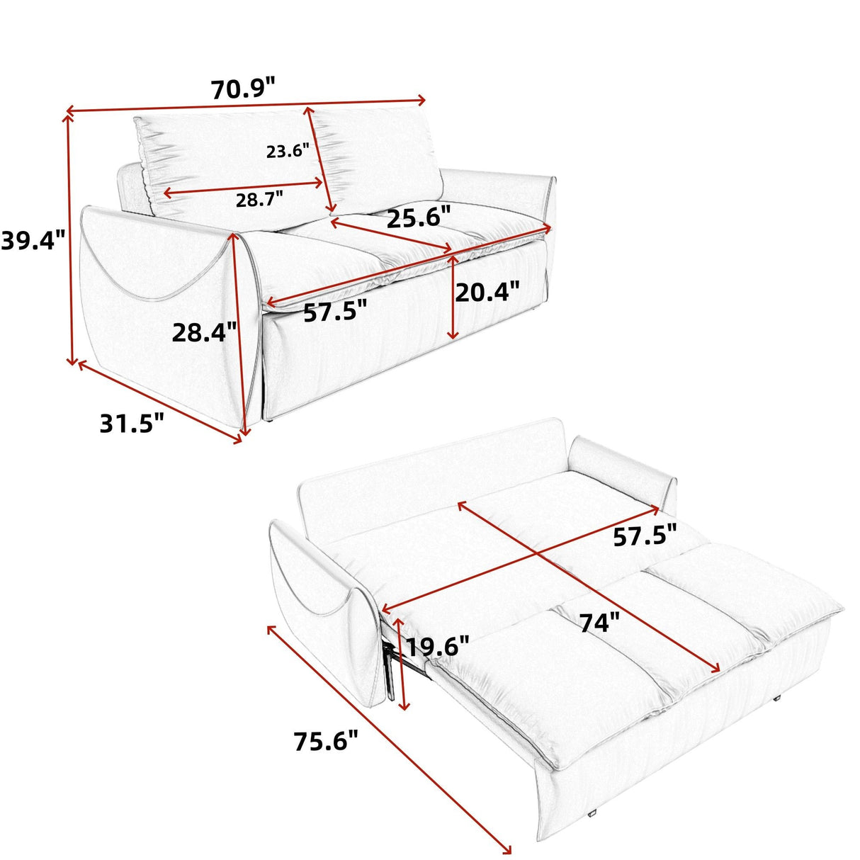 Pull Out Sofa Bed, 3 Seat Convertible Sleeper Sofa With 2 In 1 Pillow And Blanket Set