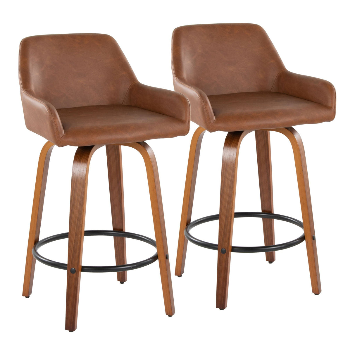 Daniella - Contemporary Fixed Height Counter Stool With Swivel With Round Footrest (Set of 2) by Couch.com