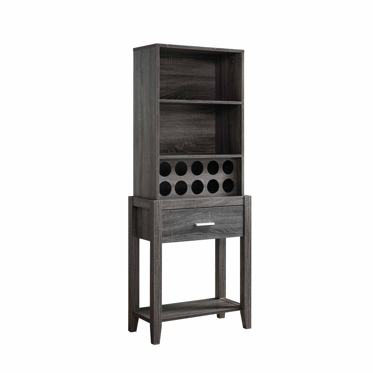 Wine Bar Cabinet, Kitchen Storage Cabinet With Drawer And Open Shelves - Distressed Gray by Couch.com