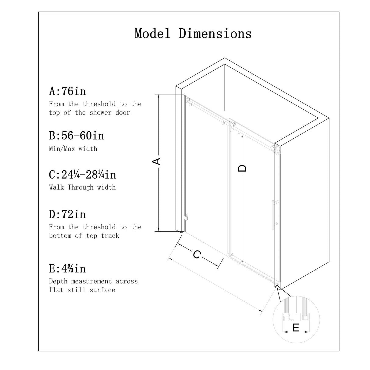 Frameless Single Sliding Soft Close Shower Door, 5 / 16" Clear Nano Coated Tempered Glass And 304 Stainless Steel Handle - Matte Black by Couch.com