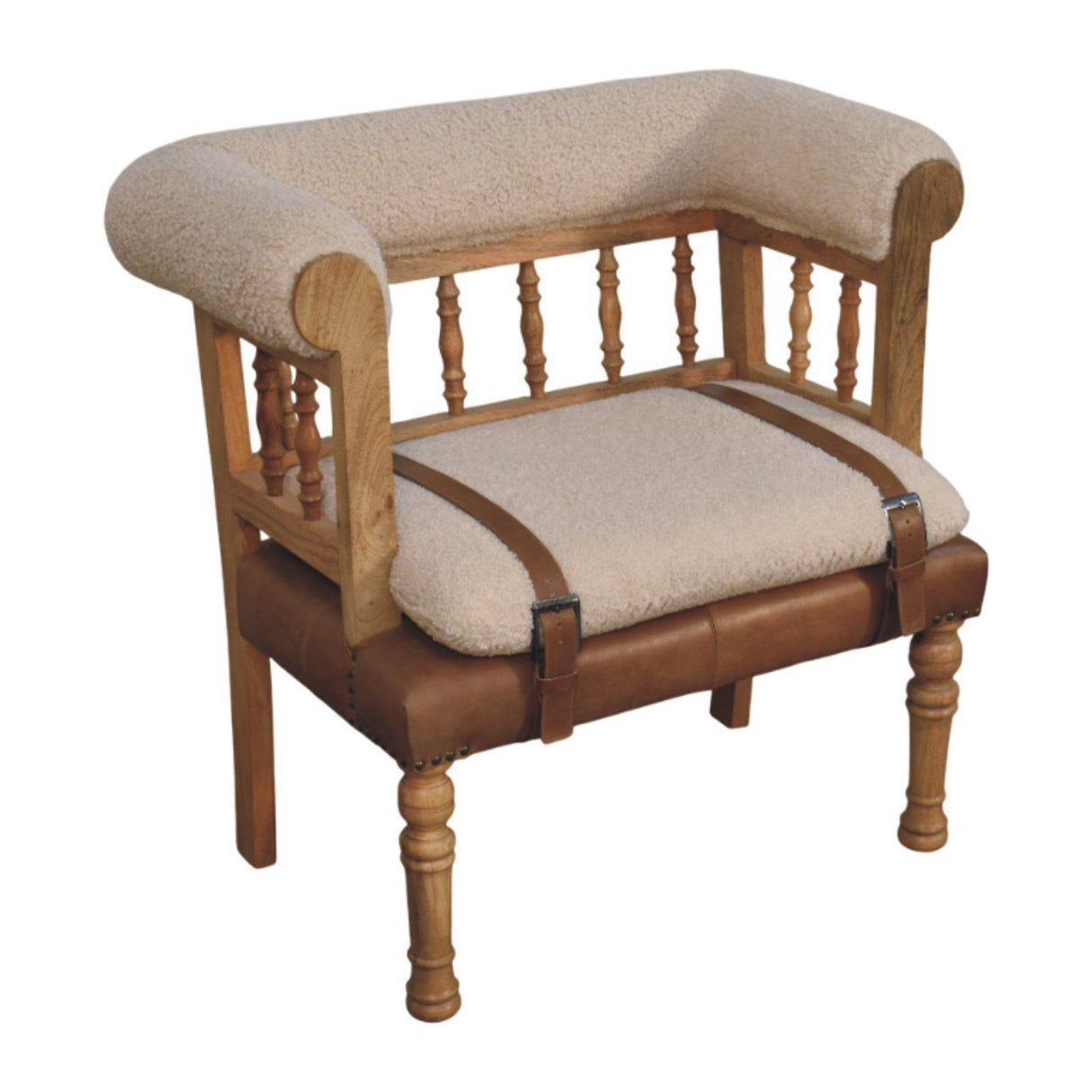 Strapped Hallway Boucle Bench - Beige / Brown by Couch.com