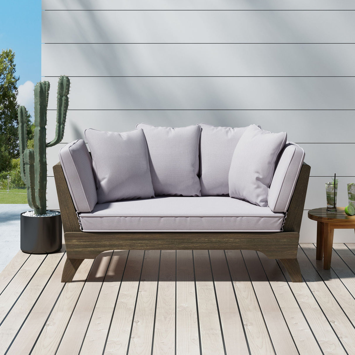 Outdoor Expandable Daybed With Water Resistant Cushion - Gray by Couch.com