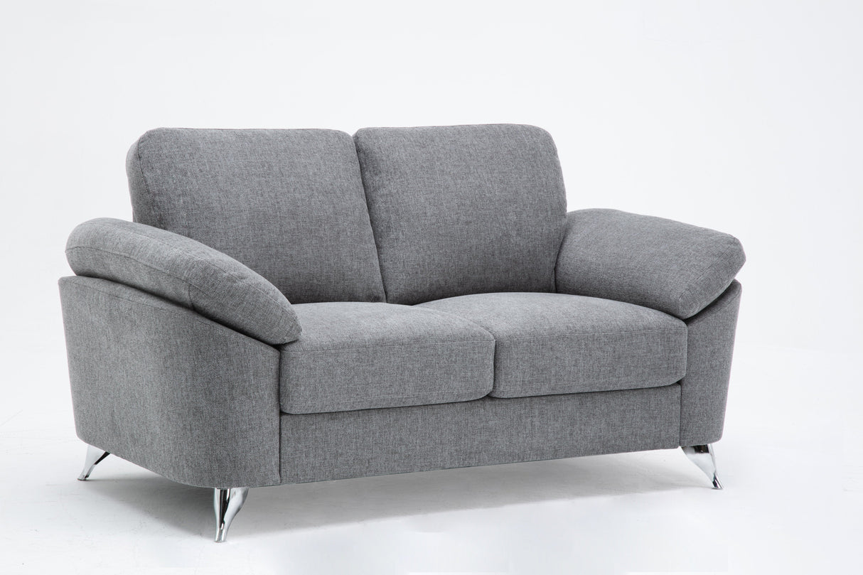 Couch.com Villanelle Loveseat With Chrome Finish Legs Light Gray, Modern Style, Fabric Construction, Gray Finish by Couch.com