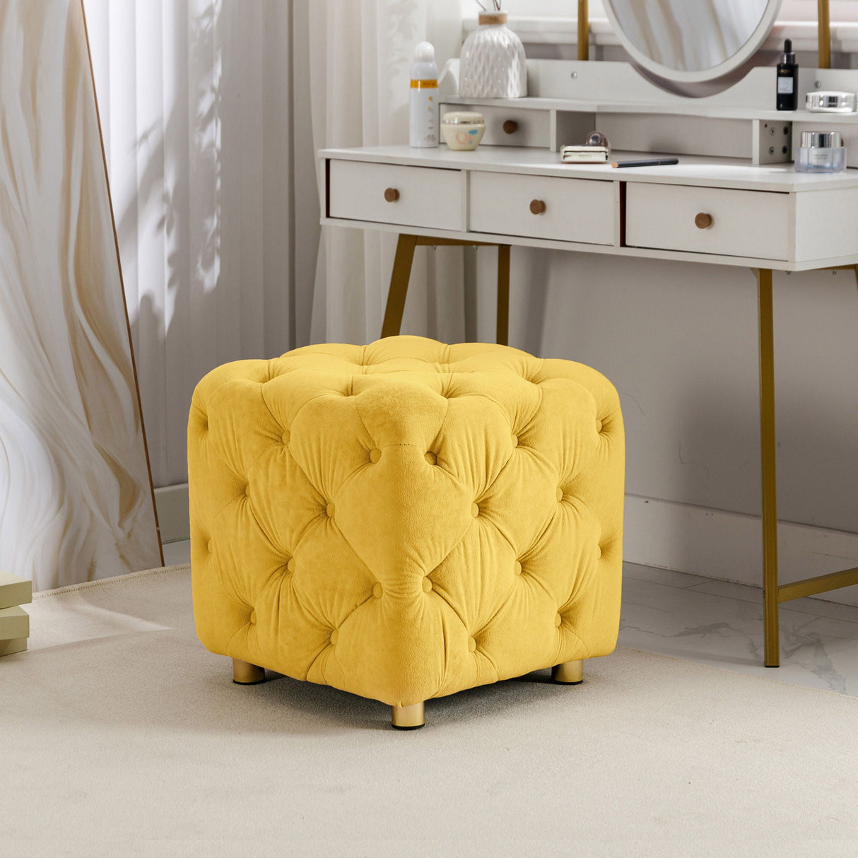 Modern Velvet Upholstered Ottoman, Exquisite Small End Table, Soft Foot Stool, Dressing Makeup Chair, Comfortable Seat For Living Room, Bedroom, Entrance by Couch.com
