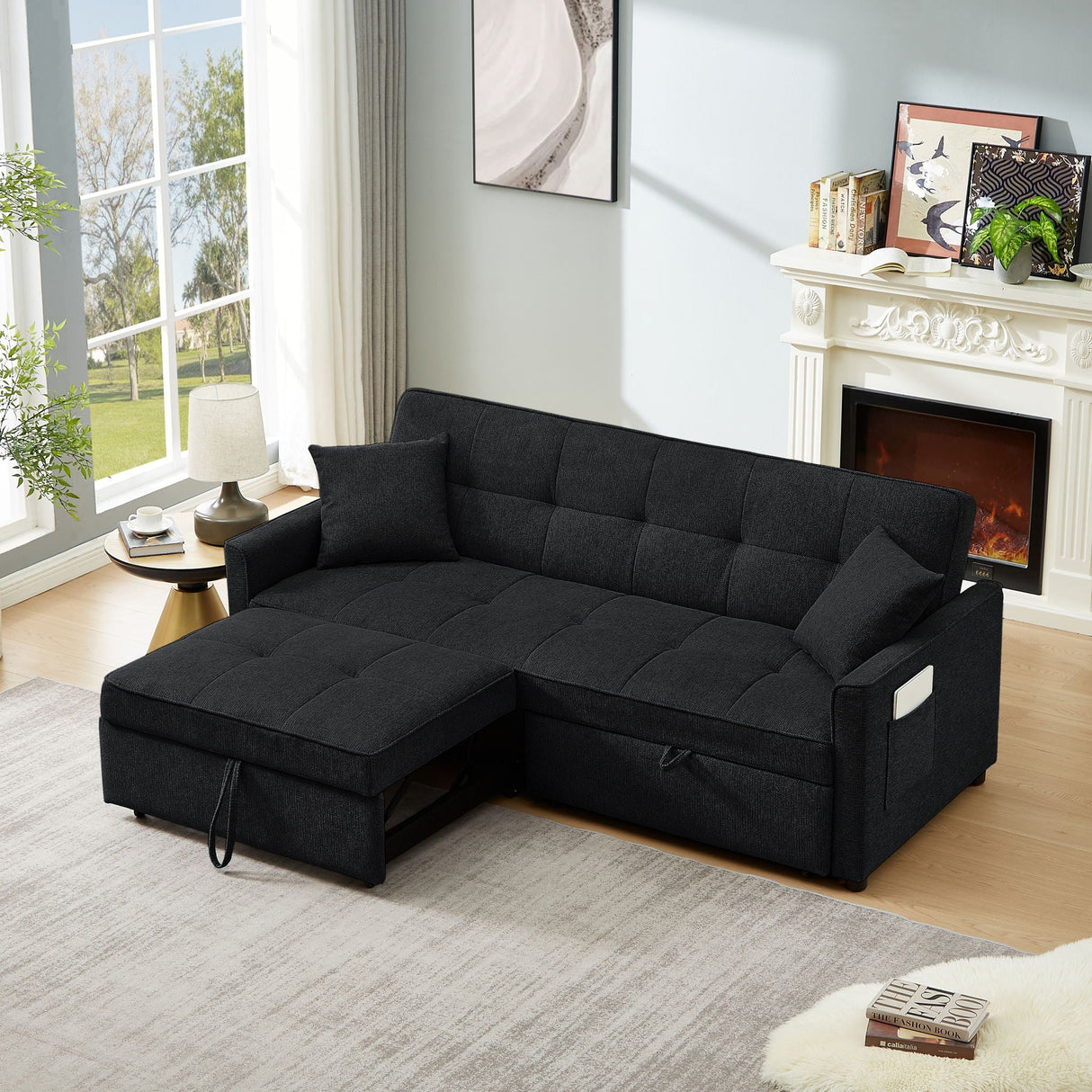 3 In 1 Convertible Sleeper Sofa Bed, Reclining Backrest, Pillows, Pockets by Couch.com