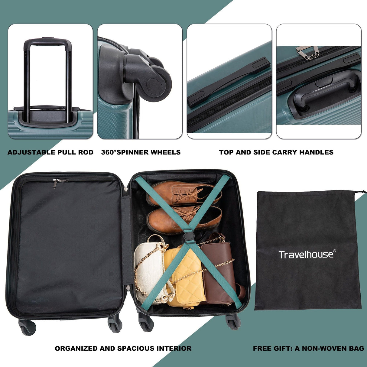 3 Piece Luggage Sets Lightweight Suitcase With Two Hooks, Spinner Wheels, Tsa Lock by Couch.com