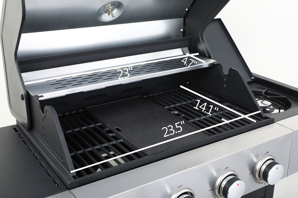 4 Burner Propane Gas Bbq Grill With Side Burner, 46790Btu Output With Enameed Cast Iron Cooking Grids For Outdoor Barbecue, Stainless Steel - Black / Silver by Couch.com