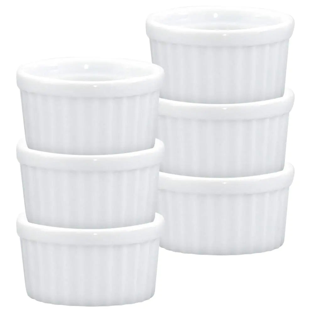 HIC Kitchen Ramekin Set Fine White Porcelain 2-Ounce Set of 6