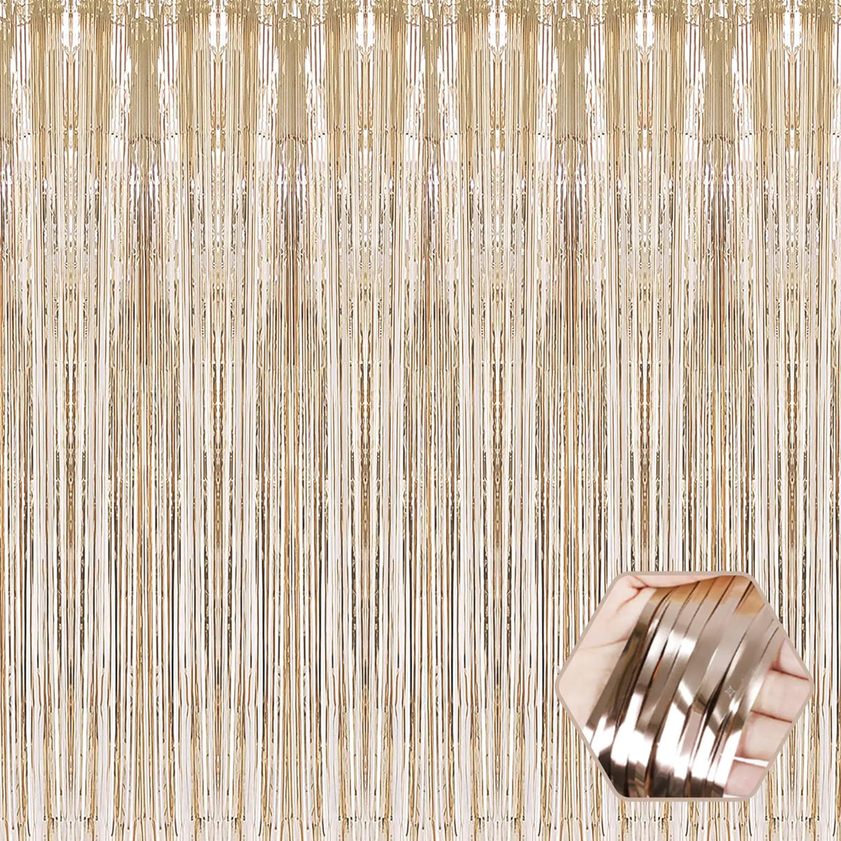 6 Pack Champagne Gold Foil Fringe Curtain Backdrop 3.28Ft x 9.8Ft Metallic Tinsel Foil Fringe Streamer Curtains for Photo Booth Christmas Day Thanksgiving Wedding New Year Party Decorations