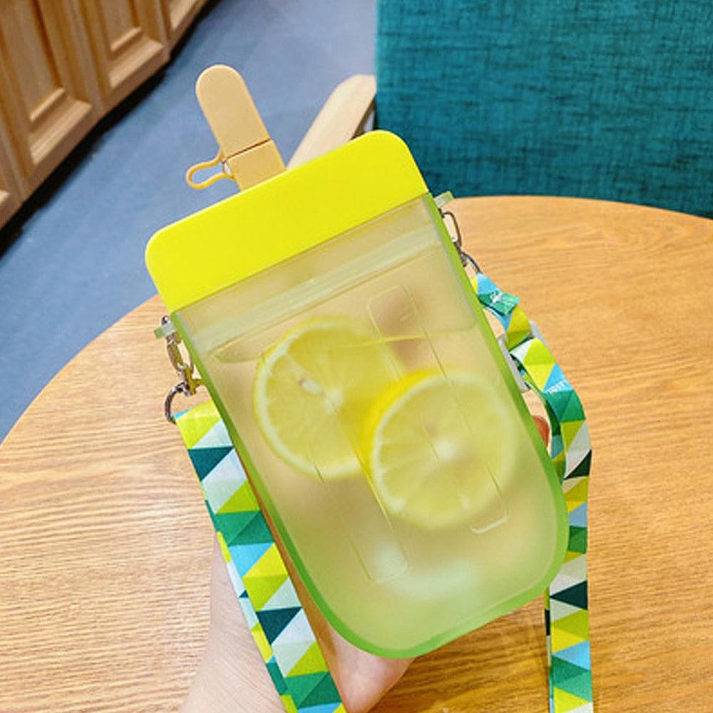 1PC 300ML Cute Straw Cup Water Bottle Outdoor Juice Drinking Water Bottle Suitable for Adult Children with Rope Cute Straw Cup With Rope New Plastic Popsicle Water Bottle Outdoor Transparent Juice Drinking Cup