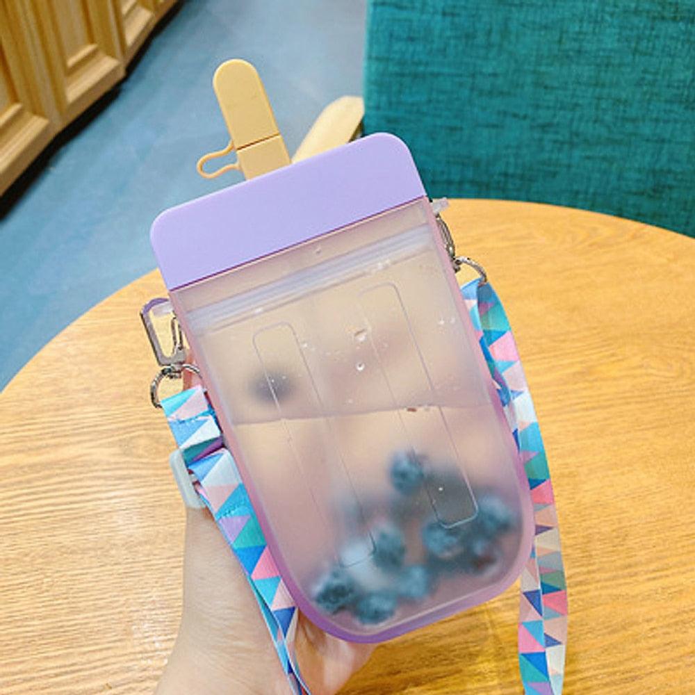 1PC 300ML Cute Straw Cup Water Bottle Outdoor Juice Drinking Water Bottle Suitable for Adult Children with Rope Cute Straw Cup With Rope New Plastic Popsicle Water Bottle Outdoor Transparent Juice Drinking Cup