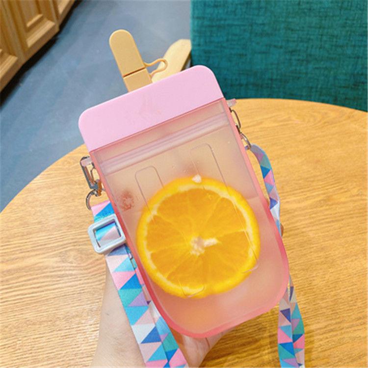 1PC 300ML Cute Straw Cup Water Bottle Outdoor Juice Drinking Water Bottle Suitable for Adult Children with Rope Cute Straw Cup With Rope New Plastic Popsicle Water Bottle Outdoor Transparent Juice Drinking Cup