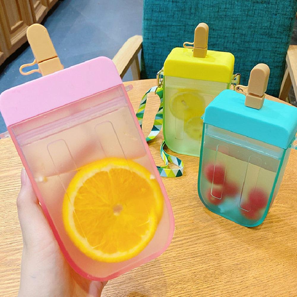 1PC 300ML Cute Straw Cup Water Bottle Outdoor Juice Drinking Water Bottle Suitable for Adult Children with Rope Cute Straw Cup With Rope New Plastic Popsicle Water Bottle Outdoor Transparent Juice Drinking Cup