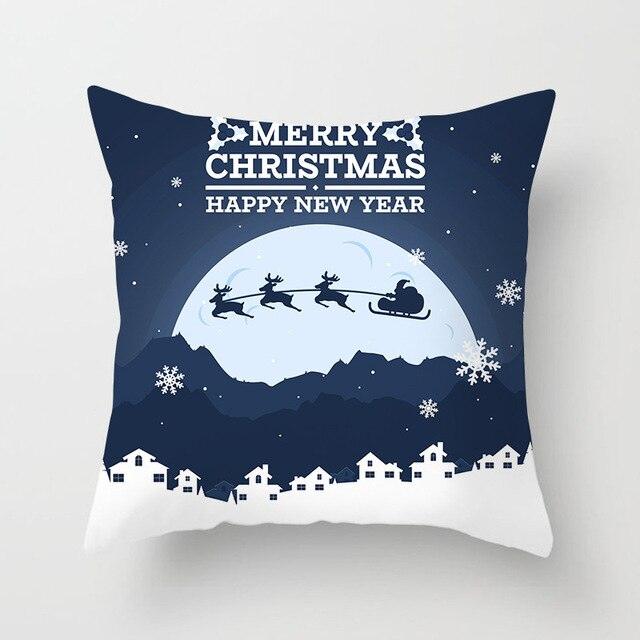 1Pcs Blue Christmas Tree Deer Santa Claus Pattern Polyester Cushion Cover Merry Christmas Throw Cushion Covers Tree Reindeer Star Pillow Case For Party Home Decoration Decorative Sofa Home Decor Pillowcover 45x45cm