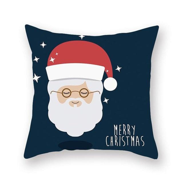 1Pcs Blue Christmas Tree Deer Santa Claus Pattern Polyester Cushion Cover Merry Christmas Throw Cushion Covers Tree Reindeer Star Pillow Case For Party Home Decoration Decorative Sofa Home Decor Pillowcover 45x45cm