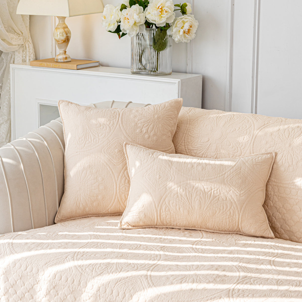 Cotton Quilted Sofa Cover, Non-Slip Couch Protector Fits Backrest, Seat & Armrest