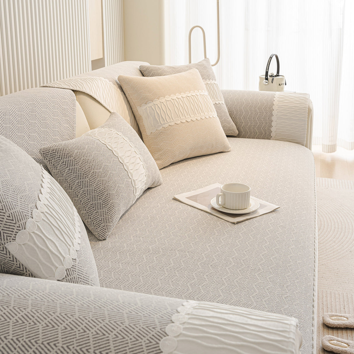 Herringbone Sofa Protector Cover, Non-Slip Couch Cover for Seat, Back & Arms