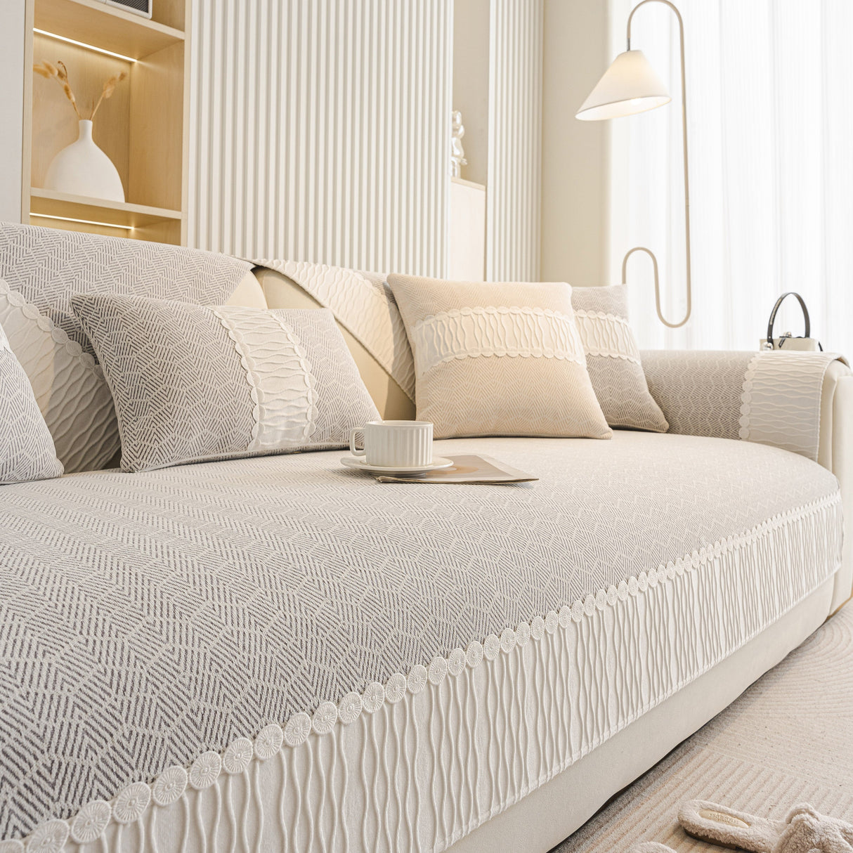 Herringbone Sofa Protector Cover, Non-Slip Couch Cover for Seat, Back & Arms